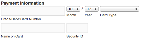 Credit card expiration date fields drop down menus